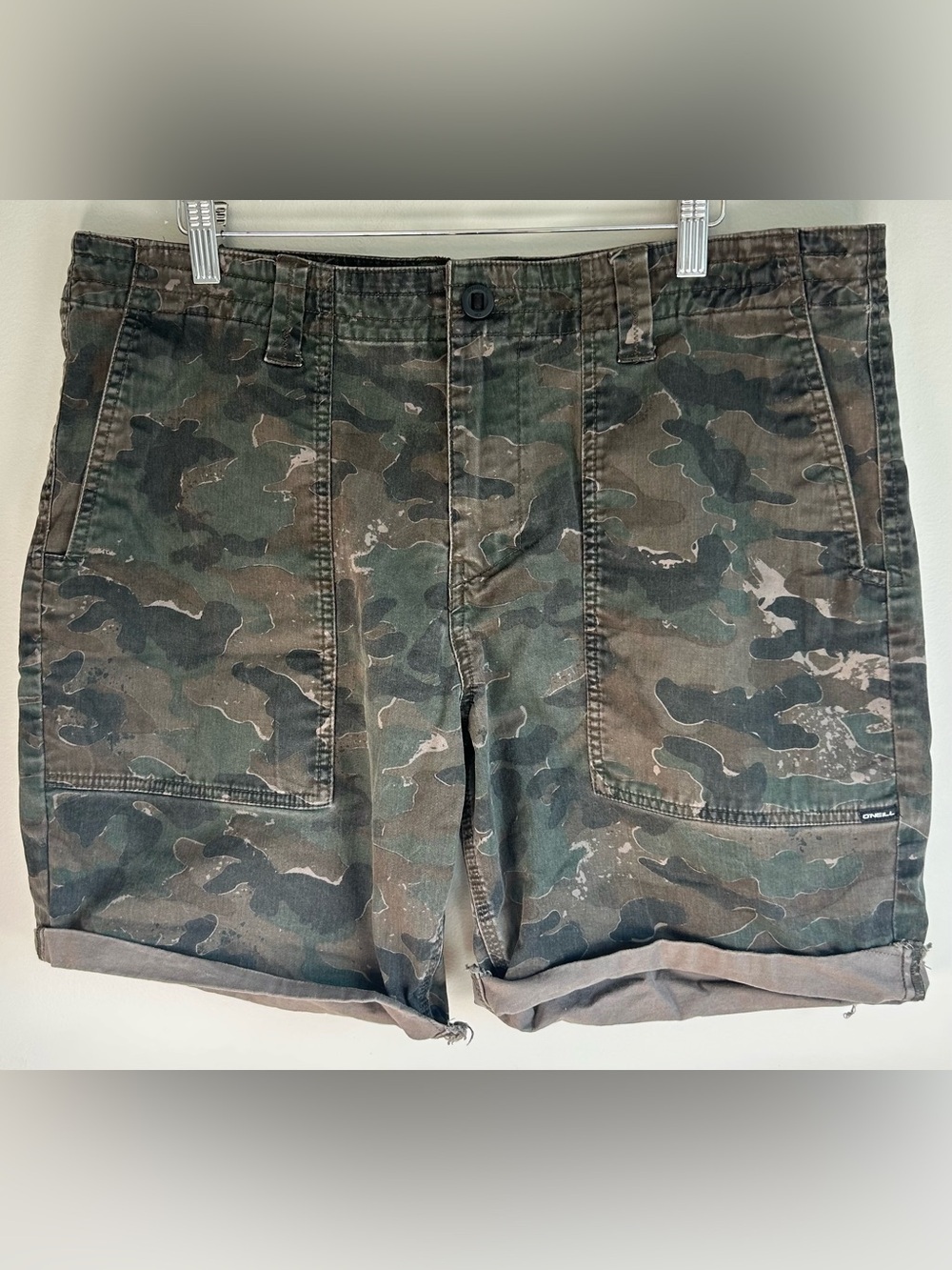 O’Neill Mens Shorts Size 36 Relaxed Fit Camo Cargo 7" Hiking Cotton Green